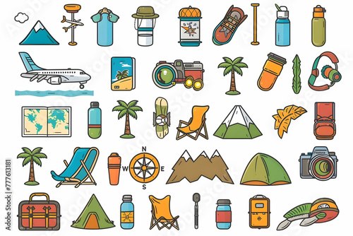 clipart icons for hiking on white background
