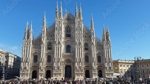 Large crowds tourist people The Duomo Cathedral Architecture square Milano Italy Italia Europe city center Metropolitan  birds statue fall autumn October November landscape shopping bus tour car ride photo
