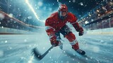 Intense ice hockey player attacks with lightning speed, creating captivating motion blur scenes on the frosty arena