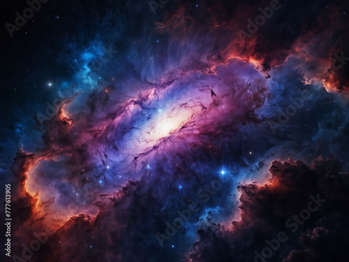 Captivating space scene with vibrant galaxy clouds, nebulae, and a starry night cosmos, evoking the beauty of the universe and astronomy. Resembles a supernova, ideal for wallpaper