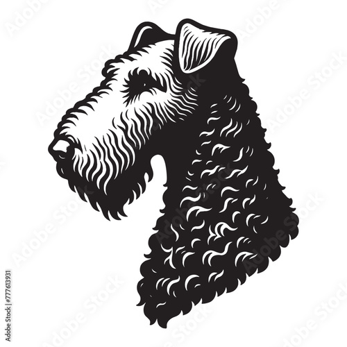 Airedale Terrier, Waterside Terrier, Bingley Terrier, Irish Red Terrier. Dog. Beautiful engraving monochrome vector illustration. Icon, logo, isolated object