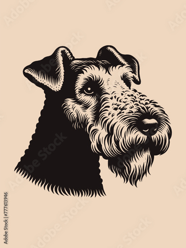 Airedale Terrier, Waterside Terrier, Bingley Terrier, Irish Red Terrier. Dog. Beautiful engraving monochrome vector illustration. Icon, logo, isolated object