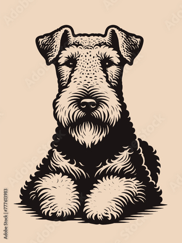 Airedale Terrier, Waterside Terrier, Bingley Terrier, Irish Red Terrier. Dog. Beautiful engraving monochrome vector illustration. Icon, logo, isolated object photo