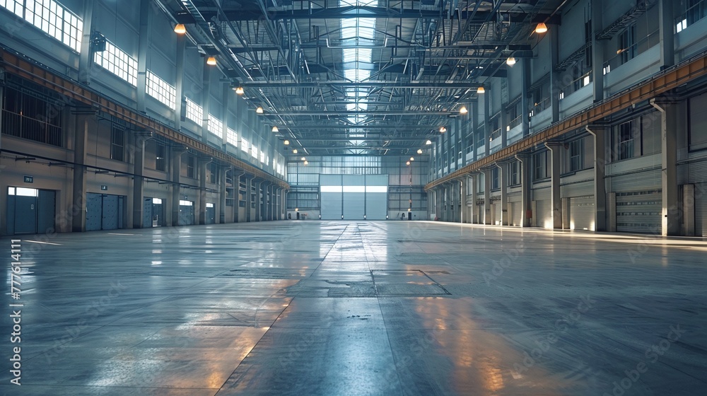 large empty factory workshop space building with modern facilities and spacious warehouse area for industrial manufacturing operations