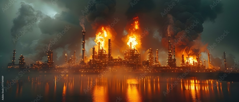 Emergency at large oil refinery due to fire crisis refinery plant in ...