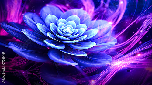 A blue flower with purple and pink background