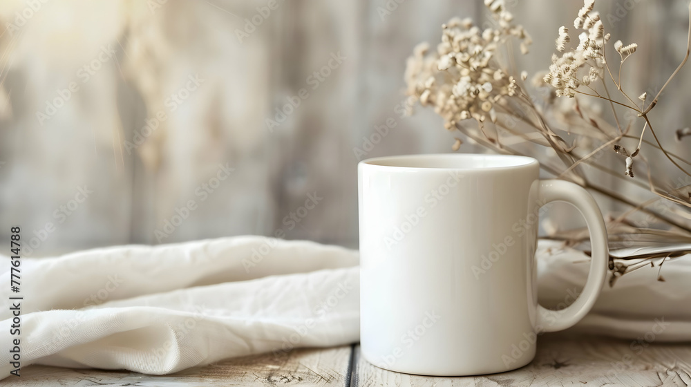 mockup white mug closeup with daylight on a light background with copy space mockup white mug closeup with daylight on a light background with copy space