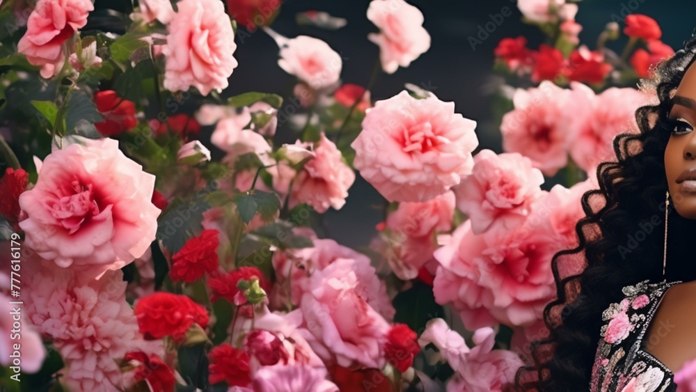 Cinematic summer themedbeautiful black queen covered in flowers elegant 4k aesthetic Cinematic summer themedbeautiful black queen covered in flowers elegant 4k aesthetic