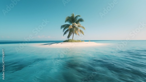 Tropical paradise awaits on a beach with swaying palm trees  clear blue water  and soft white sand