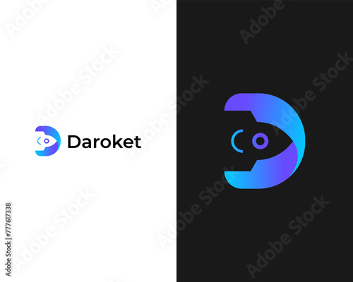 D rocket app icon modern business logo design template
