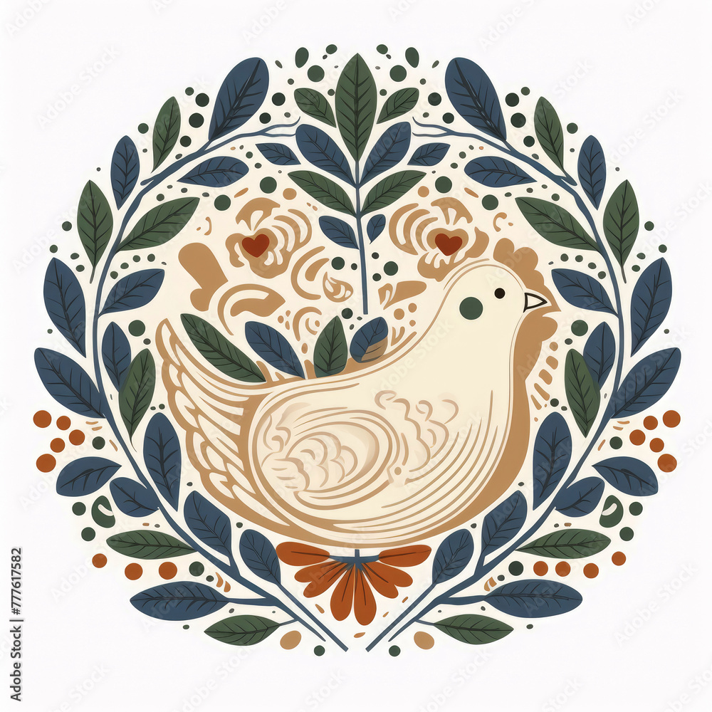 generated illustration  floral pattern with dove