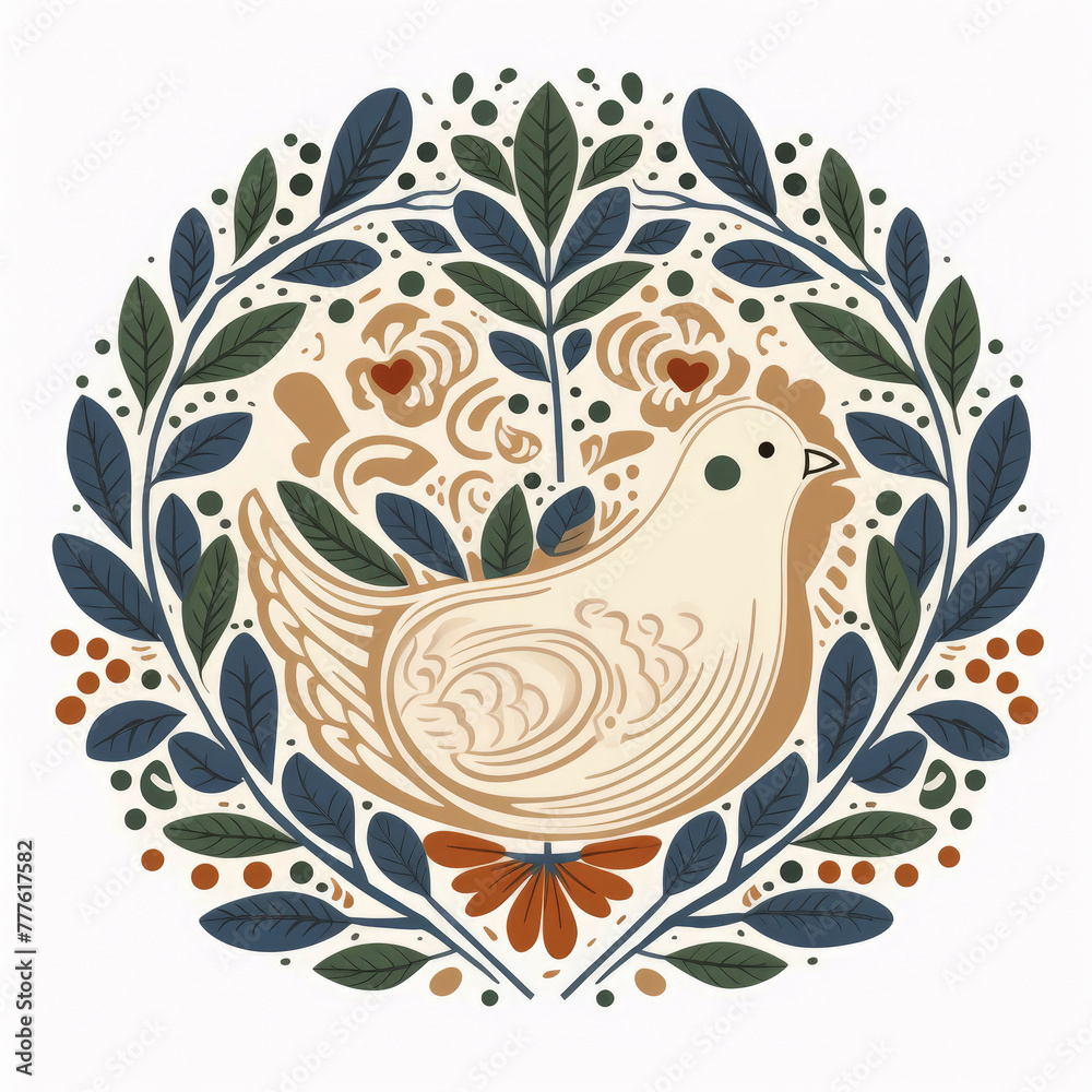generated illustration floral pattern with dove generated illustration floral pattern with dove