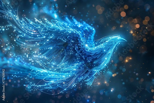 digital blue phoenix bird , ai into cybersecurity solutions, the ability to rise from challenges and safeguard digital infrastructures with proactive threat detection and response. 