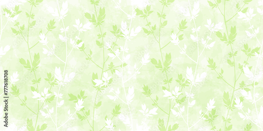 Spring branches seamless vector pattern. Small leaves prune, delicate green watercolor floral ornament