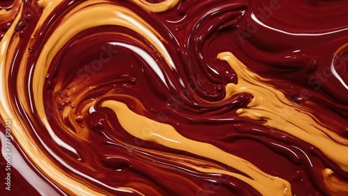 Melted Maroon caramel. Liquid toffee background with swirl effect
