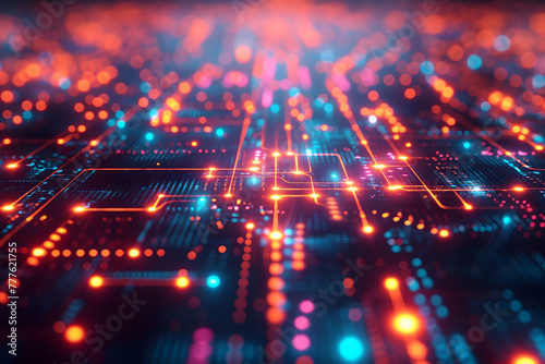 Abstract technology circuit board background with glowing lights © yevhen89
