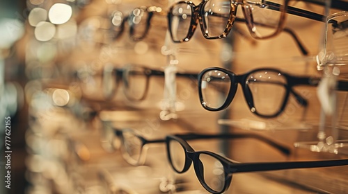 Display of glasses in a modern optical store