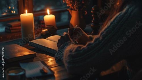 Writing in a Journal by Candlelight