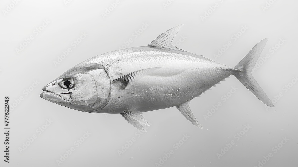 A black-and-white image of a fish in the water with its mouth agape and wide-open eyes A black-and-white image of a fish in the water with its mouth agape and wide-open eyes