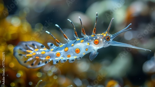  A tight shot of a fish sporting orange dots against its body, set against a backdrop of shimmering water