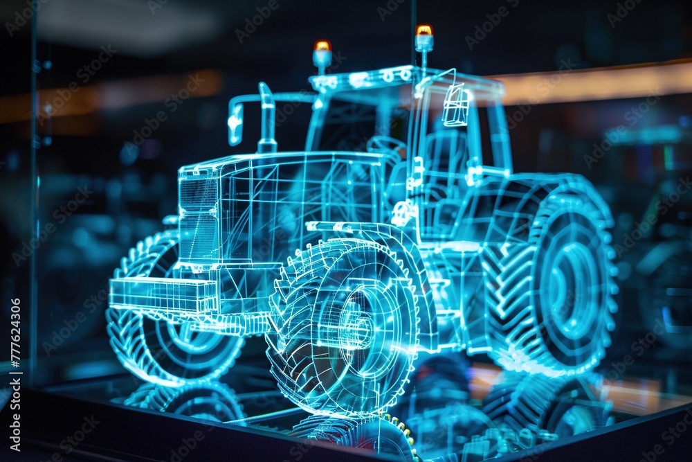 Fototapeta premium Hologram of modern agriculture tractor.