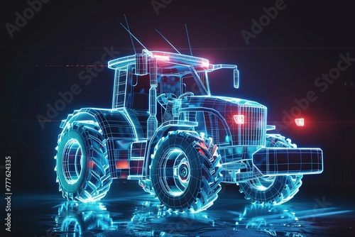 Hologram of modern agriculture tractor.