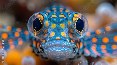  orangely speckled face and eyes; coral backdrop photo