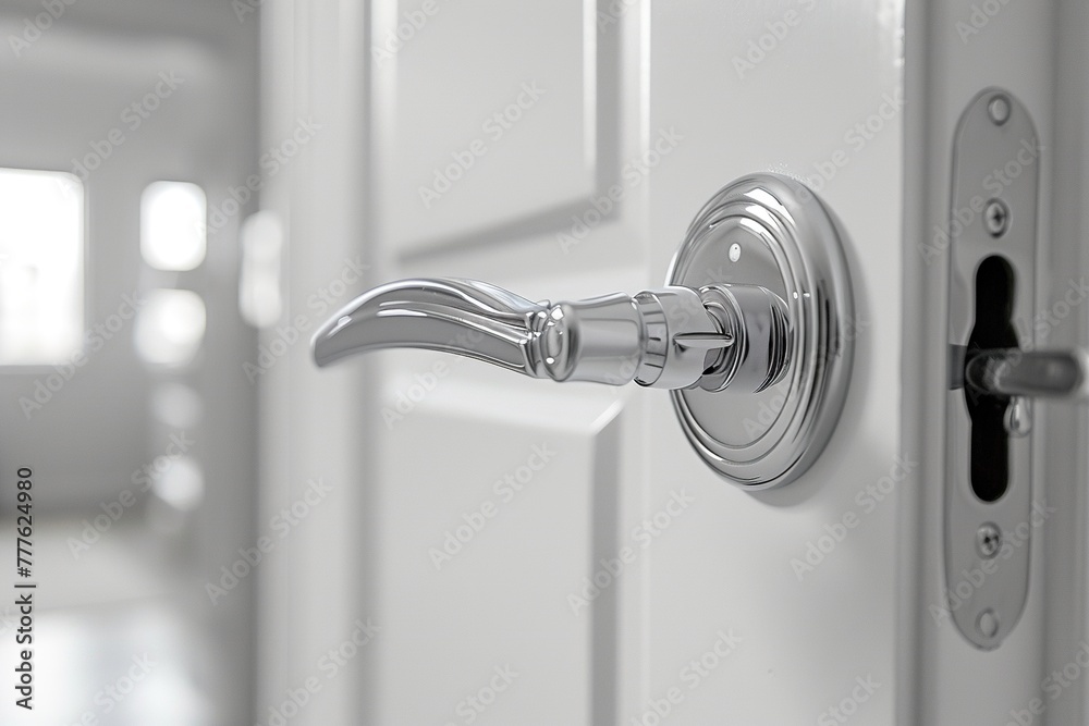 New modern door handle on door. New modern door handle on door.
