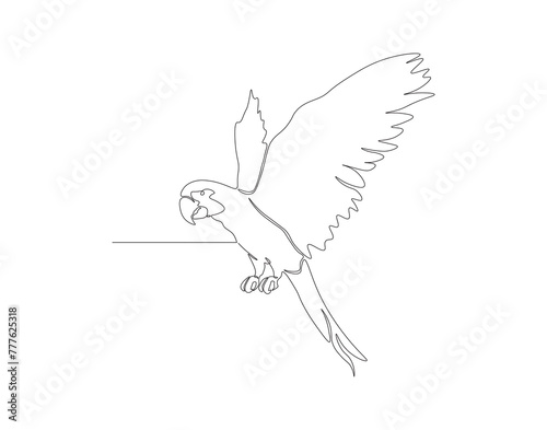 Continuous line drawing of parrot bird. One line of parrot. Aerial animals concept continuous line art. Editable outline.