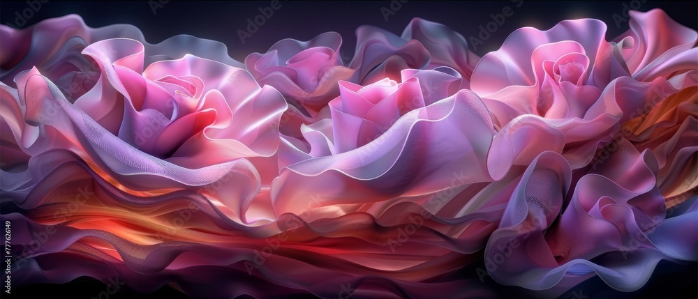   A pink flower, focused against a black backdrop, with a middle ground featuring a softly blurred image