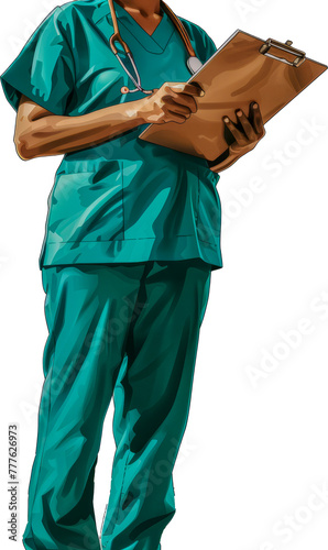 Animated healthcare professional with clipboard managing patient care and medical records cut out on transparent background