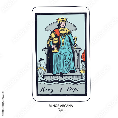 Tarot card vector deck . Minor Arcana Cups . Occult esoteric spiritual Tarot. Isolated colored hand drawn illustrations 