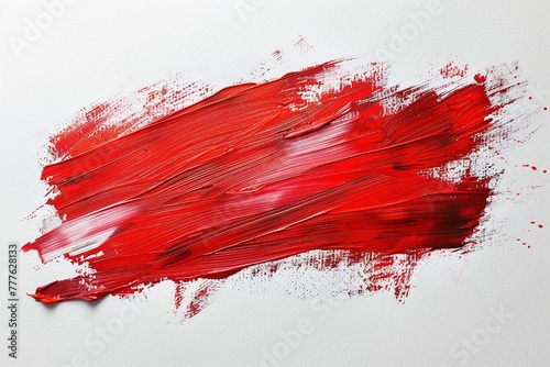 Red paint artistic brush stroke on white background.