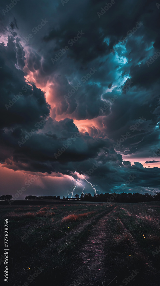 Naklejka premium Electrified Skyscape: Lightning Strikes and Cloud Turbulence