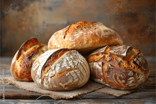 Artisan sourdough loaves on a rustic wooden table, showcasing the trend of home baking and natural fermentation, warm, earthy tones with a focus on crust texture