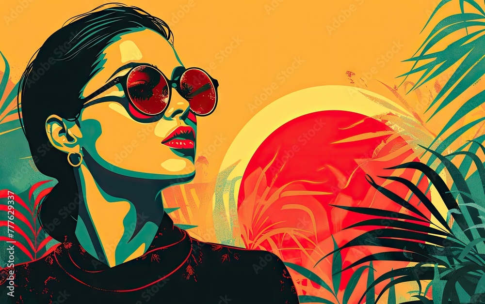A Women Wearing Sunglass in the Style of Pop Art A Women Wearing Sunglass in the Style of Pop Art