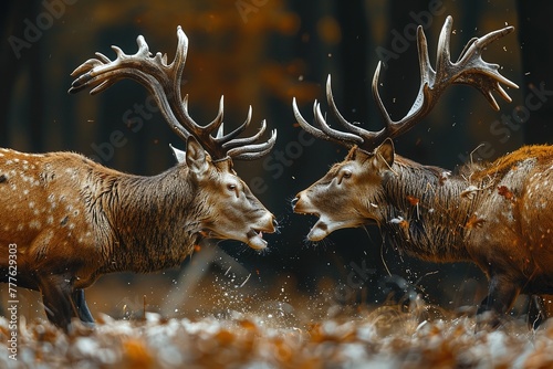 Two bucks fighting each other. photo