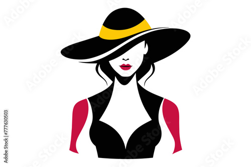 Silhouette color image Fashion model in hat, white background