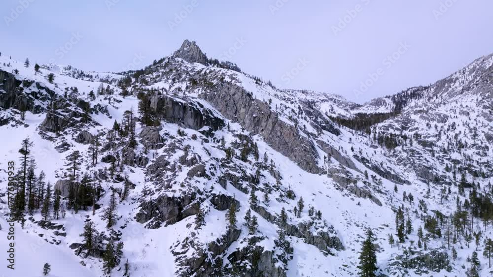 Aerial view of Desolation Wilderness Mountains and Jaike's Peak at Eagle Lake, California, Lake Tahoe