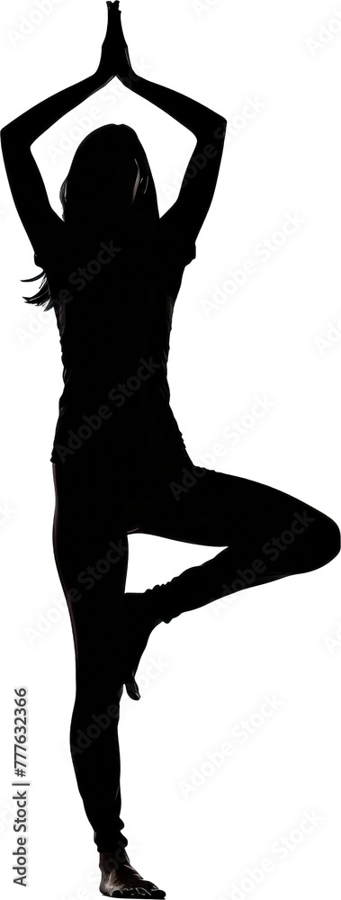 Silhouette of a woman in Tree Pose capturing the essence of balance and ...
