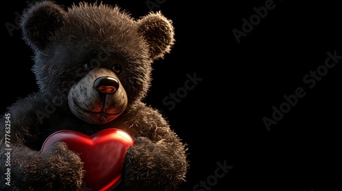 Use AI to create a delightful digital rendering of a dark brown teddy bear clutching a heart, featuring a transparent background attractive look