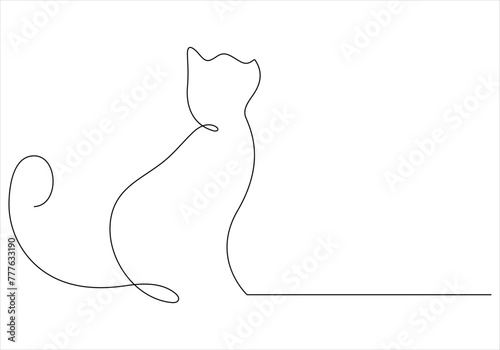 Continuous one line drawing of cat out line vector art illustration 