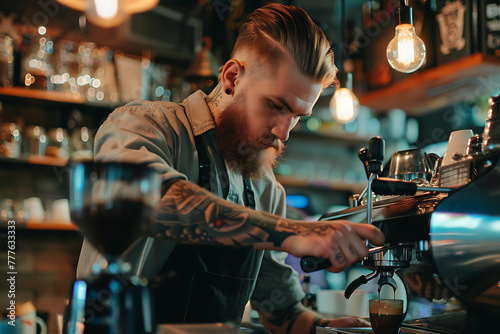 A skilled barista meticulously crafts coffee, showcasing expertise and passion in the art of coffee-making