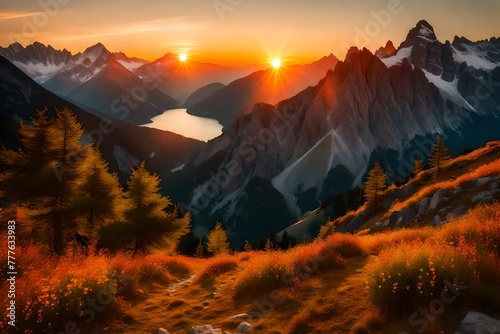 View of sunrise in the mountains.