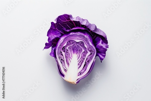 a half oof a violet cabbage isolated on white background