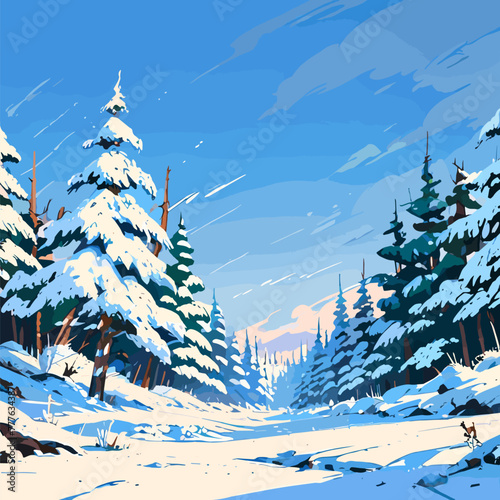 Frosty Forest Landscape Vector Background © Mulyadi Lim