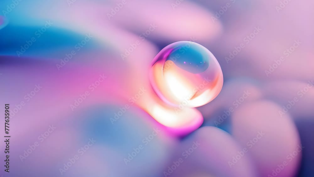 Pink holographic bubbles floating on the soft colorful abstract background in beautiful vivid tones