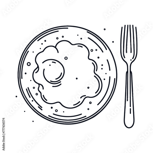 scrambled eggs in one line. breakfast illustration