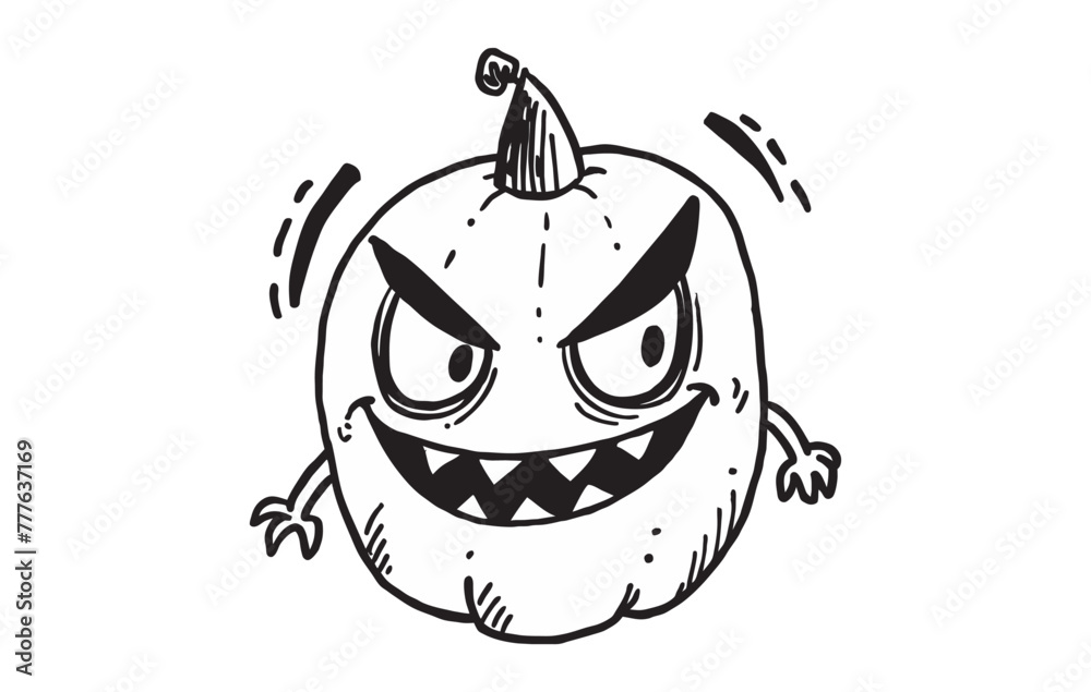 Wicked pumpkin character drawing. Playful jack-o'-lantern with a devious grin. Doodle art. Concept of Halloween pranks, spooky character design, mischievous decoration, and holiday humor. Wicked pumpkin character drawing. Playful jack-o'-lantern with a devious grin. Doodle art. Concept of Halloween pranks, spooky character design, mischievous decoration, and holiday humor.
