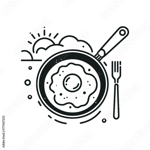 scrambled eggs in one line. breakfast illustration